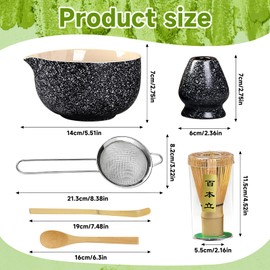Japanese Matcha Set - Complete Ceremony Collection with Bamboo Whisk (Chasen), Scoop, Stainless Steel Sifter, Stoneware Bowl & Whisk Holder