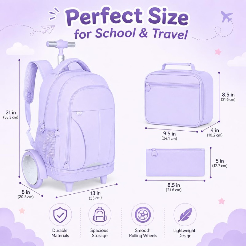 gxtvo Large Wheels & Quiet Glide | Rolling School Backpack