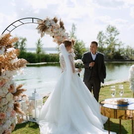 Hotop Wedding Garden Arch Trellis for Climbing Plants 7.8 ft Easily Assemble Metal Wedding Trellis Backdrop Stand with Iron Wires Shade Garden Arch for Outdoor Lawn Bridal Party Decoration(Black)