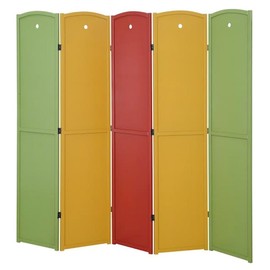 Legacy Decor 5-Panel Solid Wood Screen Room Divider, Red, Green, Honey