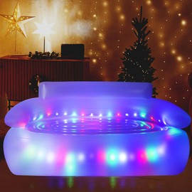 MIICASA Double Inflatable Couch Sofa Camping Chair, LED Inflatable Chair with Lights, Blow Up Illuminated Air Lounger Chair with Electric Pump, Indoor Outdoor Automatic Inflatable Sofa for Room Yard