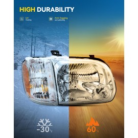 PHILTOP Headlight Assembly, Compatible with 2005-2006 Tundra Crew Cab Pickup,2005-2007 Sequoia, Amber Reflctor Clear Lens Chrome Housing