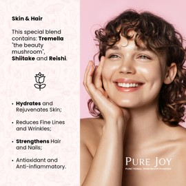 Skin & Hair - Mushrooms Blend with Tremella, Shiitake, and Reishi - Hydrates and Rejuvenates Skin, Reduces Fine Lines and Wrinkles, Strengthens Hair and Nails, Antioxidant and Anti-inflammatory