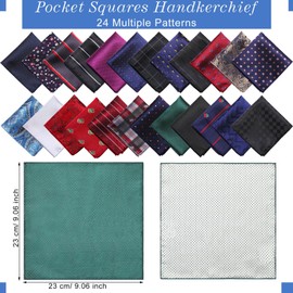 SATINIOR 24 Pieces Pocket Squares for Men Suit Pocket Handkerchief Soft Colored Men Assorted Hankies for Wedding Party(Stylish Style)