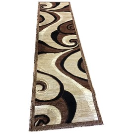 Americana Modern Runner Area Rug Beige Brown Carpet King Design 144 (2 Feet X7 Feet 3 Inch)
