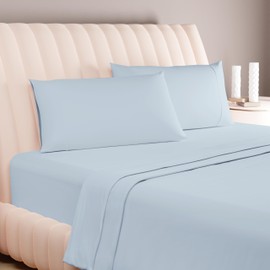 Carressa Linen 100% Egyptian Cotton Split King Sheets Sets for Adjustable Bed - 600 Thread Count 5 PC Top Split King Sheet, 16" Deep Pocket Soft Cooling Sleep Number Sheets Split Top King - Light Blue