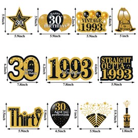 30th Birthday Decorations Hanging Swirls for Men Women, Black Gold Vintage 1993 30th Birthday Party Hanging Swirls Ceiling Decorations Shiny Foil Swirls for 30 Years Old Party Supplies 46 Pcs