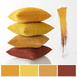 MIULEE Pack of 4 Corduroy Cushion Covers Square Soft Pilllow Covers 45x45 cm 18x18 inch Boho Decoration Throw Pillowcase with Invisible Zipper for Living Room Sofa Bedroom Orange Series