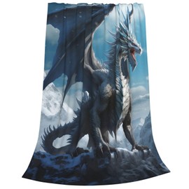 amepay Blue Ice Dragon Blanket Gifts for Adults Boys Snow Mountain Flannel Throw Blankets Soft Comfy Lightweight for Home Decor Couch Bed Sofa 60x50 Inches