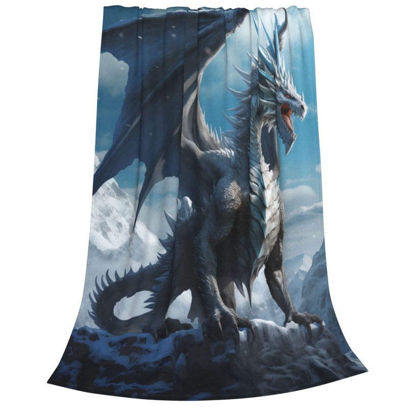 amepay Blue Ice Dragon Blanket Gifts for Adults Boys Snow