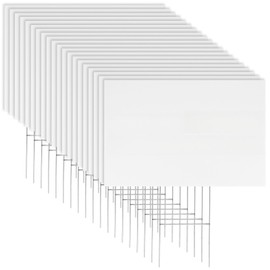 Newflager 20 Pack 17 x 12 Inches White Corrugated Plastic Yard Sign with Metal Stakes for Birthday, Real Estate Garage Sale Signs, Rent, Guidepost Decorations