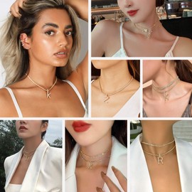 Suplight Tennis Chain Initial Necklace, Choker Chain with Pendant, Womens Bling Necklace, Cubic Zirconia CZ Micro Pave A-Z Alphabet Letter Necklaces for Women Teen Girls