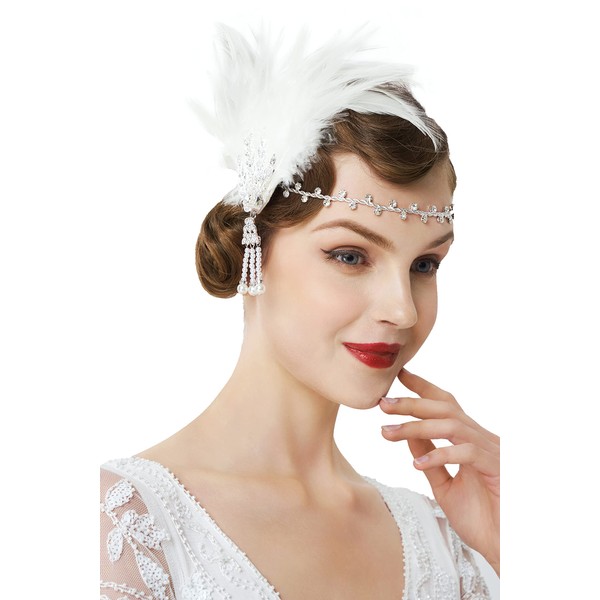 Babeyond Women's Feather Headband 1920s Style Flapper Art Deco Inspired by Great Gatsby Leaf Flashing Crystals Headband -