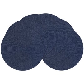 SHACOS Round Placemats Set of 6 Washable 15 inch Round Table Mats Cotton Polyester Woven Braided Place Mats for Dining Table (Navy, 6)