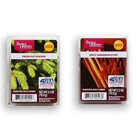 Better Homes and Gardens Holiday Themed Scented Wax Cubes Bundle - Fresh Cut Frasier and Spicy Cinnamon Stick