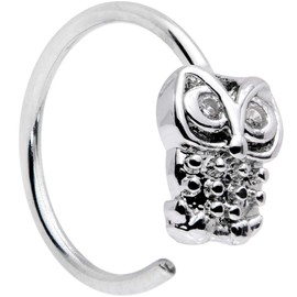 Body Candy Womens 20G 316L Steel Clear Accent Owl Nose Ring 8mm Nose Hoop Ring Circular Nose Ring 5/16"