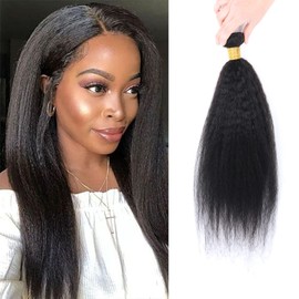 Yaki Straight Human Hair Bundles, Kinky Straight Hair, 1 Bundle, 18 Inches, 10A Grade Unprocessed Brazilian Vingin Remy Human Hair Weave Extensions for Black Women, Natural Colour