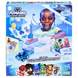 PJ Masks Power Heroes PJ Power Q Playset, Headquarters Set with Car and Figure, Superhero Toys for 3 Year Old Boys and Girls and Up