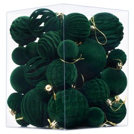 Waipfaru 38Pcs Velvet Ornaments for Christmas Tree Dark Green Flocked Christmas Ornaments Shatterproof Hanging Ball Set for Xmas Winter Holiday Decorations in 3 Sizes(Large Medium Small)