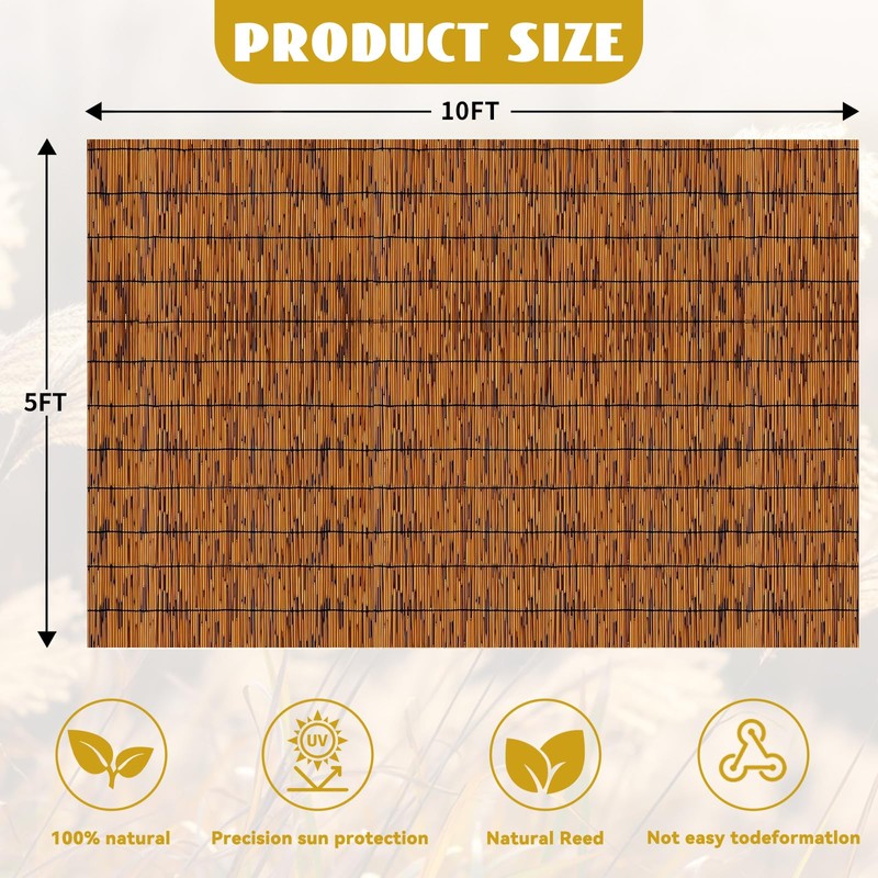 KOIUEYW Bamboo Reed Fencing, Light Russet Bamboo Screens Outdoor, Decorative