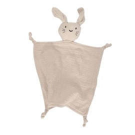 Organic Cotton Muslin Bunny Lovey Blanket, Soft & Breathable Security Blanket for Newborns, Unique Baby Gifts for Boys and Girls (Bunny-Khaki)