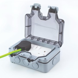 Status 2 gang 13 amp Weatherproof IP66 Switched Socket, White with Grey Cover, S2GWWSIP661PK