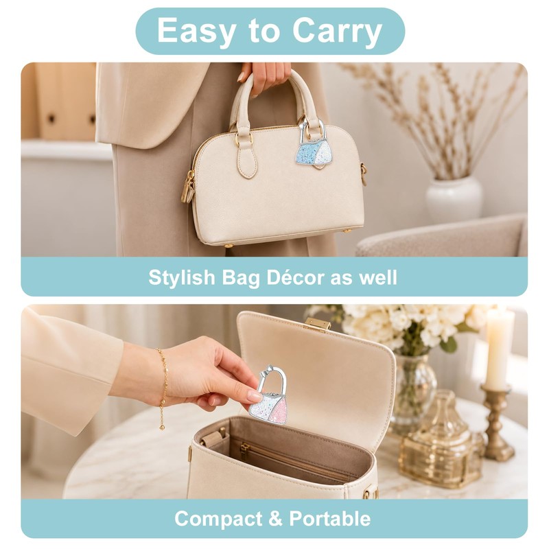 Purse Hook for Table, Glitter Handbag Hanger with Crystal Bow