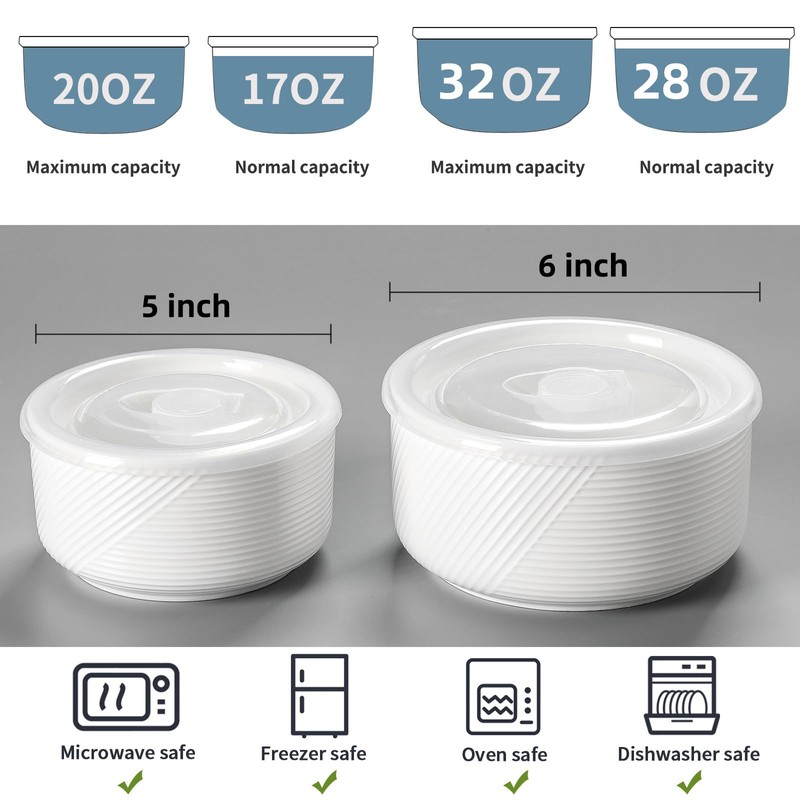 Adewnest Ceramic Nesting Bowls with Lid: Microwave Safe Food Storage