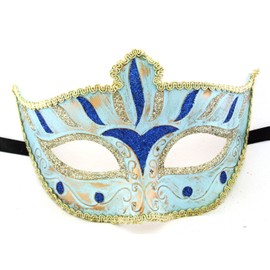 Griffin Trader Venetian Eye Mask Blue & Silver Costume Prom Party Mardi Gras New Orleans