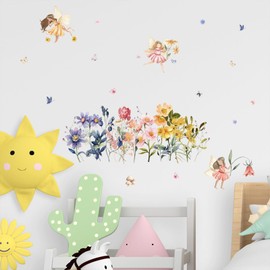 astylishome Wall Stickers for Bedrooms for Girls Creative Floral Butterfly Flower Window Sticker Wildflower Grass Decals Garden Aesthetic Style Decor for Room Living Room 0403