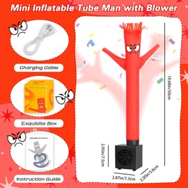 HOMQYTE Mini Inflatable Tube Man Novelty Gag Gifts Wacky Waving Inflatable Tube Guy Desktop with Blower for Christmas White Elephant Gift (Red)