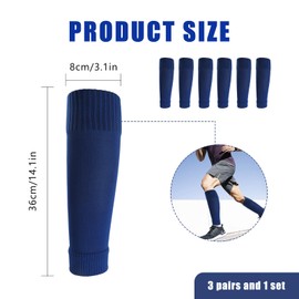 Fadcaer 3 Pairs Football Sock Sleeves Soccer Shin Guards Sleeves Professional Crashproof Shin Pad Sleeves Elastic Sock Sleeves for Men Women Kids Football Games Beginner (Blue)
