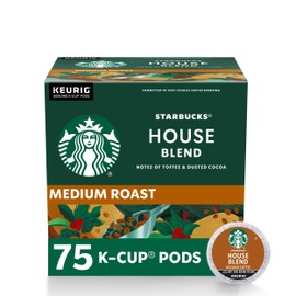 Starbucks K-Cup Coffee Pods, Medium Roast, House Blend for Keurig Coffee Makers, 100% Arabica, 1 Box (75 Pods)