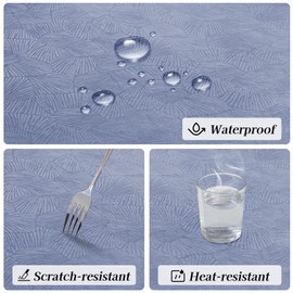 ETSSWYTO Round Tablecloth with Flannel Backing Elastic Edge Design,Table Cover,Waterproof Scratch-Resistant,Tablecloths for Round Table(55in,Blue)