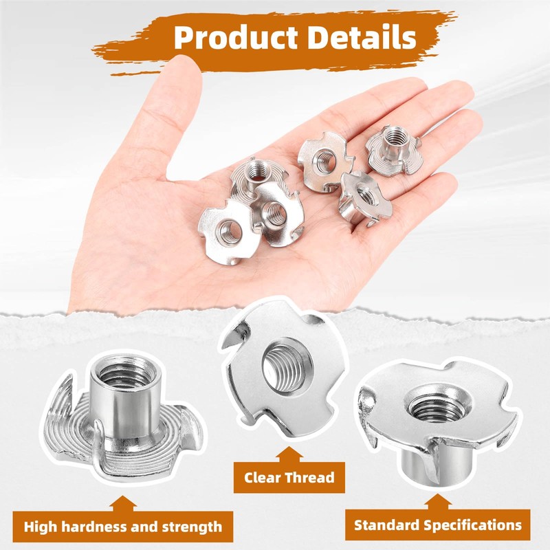1/4"-20 Stainless Steel T-Nuts Durable Anti-Corrosion Threaded Inserts Tee Nut