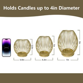 Topdea Metal Gold Pillar Candle Holder(Medium), Decorative Lanterns, Outdoor Lanterns for Patio, Table centerpieces for Dining Room,Cupboard Bookshelf Decor