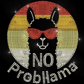 ANATTASOUL Iron on Rhinestone Transfers Alpaca with NO Probllama Glitter Diamante Patch Sequin for Clothes, Large Bling Hotfix Iron On Applique for Clothing Hoodies Dress Shirt DIY Decor Gifts