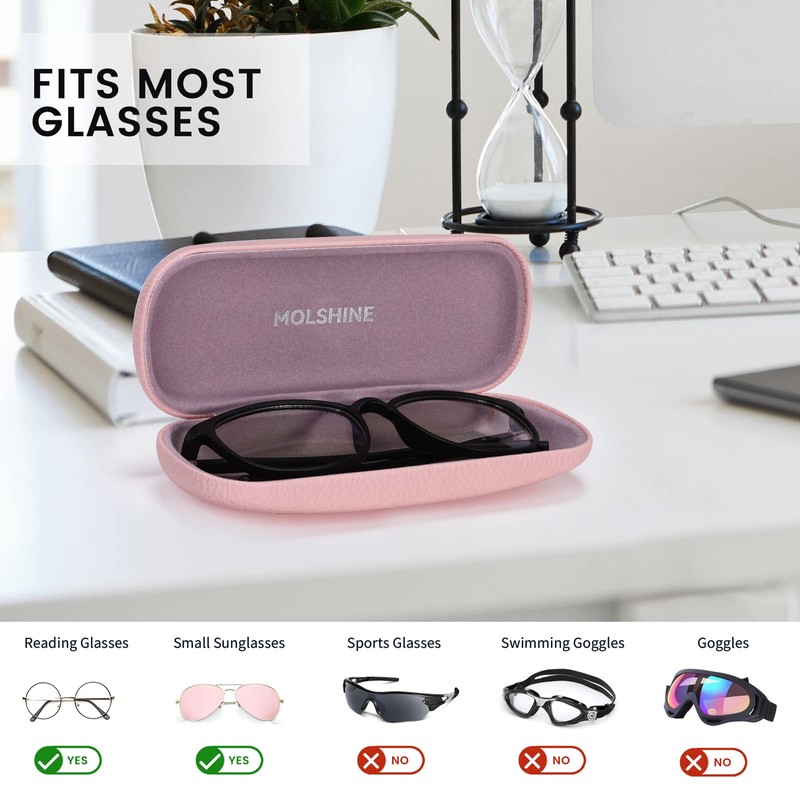 MOLSHIEN Hard Shell Leather Glasses Case, Portable Glasses Bag for