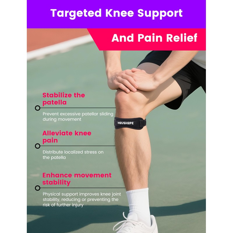 HOUSHOPE Patella Tendon Knee Strap 2 Pack, Adjustable Patellar Tendon