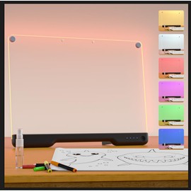 LED Note Board with Colors, Portable 16-inch Rechargeable 7 Light Effects Doodle Glow Memo Message Dry Erase Drawing Board for Gift/Classroom/Office/Kids, Built-in Stand, 5 Markers & Sketchbook