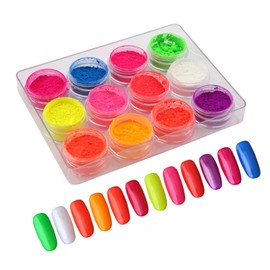 Neon Powder Fluorescent Nail Powder Pigment Color Powder Glitter Container for Gel Nail Art Resin 12 Colors Set