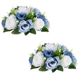 Flower Balls for Centerpieces - 2 Pcs Rose Balls Artificial Flowers, Dusty Blue Fake Flower Ball Kissing Ball, Silk Roses, Wedding Flowers Bouquets Arrangement for Party, Valentine's Day, Home Decor
