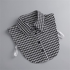 Women Black and White Plaid Half Shirt Blouse Decorative Collar Dickey Fake Collar Detachable Collar