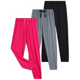Sweet Hearts Girls Sweatpants - 3 Pack Cozy Comfort Active Joggers Sweat Pants for Girls : Made in USA (Sizes: 5-18), Size 7-8, Black/Heather Grey/Fuchsia