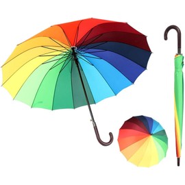 Youyijia 45inch Rainbow Umbrella Windproof 16 Rib Large Golf Umbrella - Durable Long Handle Straight Anti-UV Umbrella with Reinforced Canopy - Manual Big Parasol for Adult Men Women