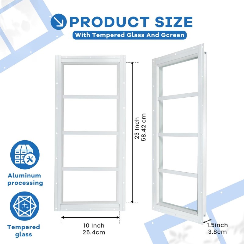 COLORPAPA 10"x23" 2 Pack Shed Transom Windows, White