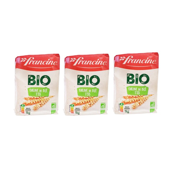 Francine Farne de Ble Bio - French T55 Organic All Purpose Flour (3 Pack, Total of 3kg)
