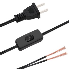 smseace 2-Piece 6 Feet Black Light Cord, Lamp Power Cord with On/Off Switch Button and Plug, There is Only One Plug and Need to Be Wired,Stripped End Can Be Used for Wiring DX-2P