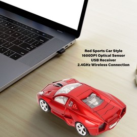ASHATA Sport Car Shaped Computer Mouse, 1600DPI Ergonomic Gaming Optical with USB Receiver, LED Light, Car for PC Laptop Notebook, for for