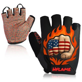 Cycling Gloves for Men & Women – Fist Flag Fire Fingerless Gel-Padded Bike Gloves, Anti-Slip & Breathable for Road, MTB, Gym, Motorcycle (XX-Large)